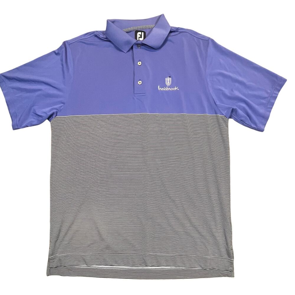 Footjoy Innisbrook Golf Polo Large‎ Blue Striped Performance Moisture Wicking